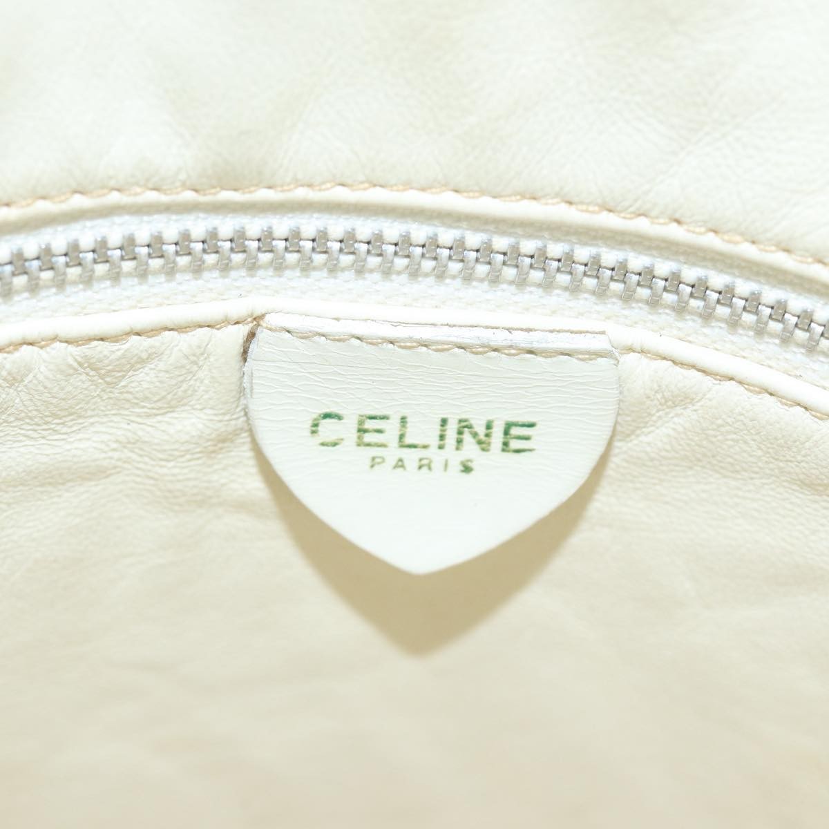 Celine Circle logo Leather, WHITE, LEATHER, Shoulder bag