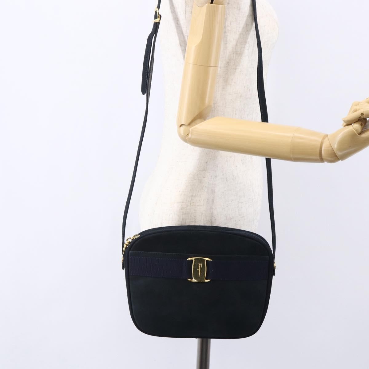 Salvatore Ferragamo Vala Shoulder Bag Leather, NAVY, LEATHER, Shoulder bag