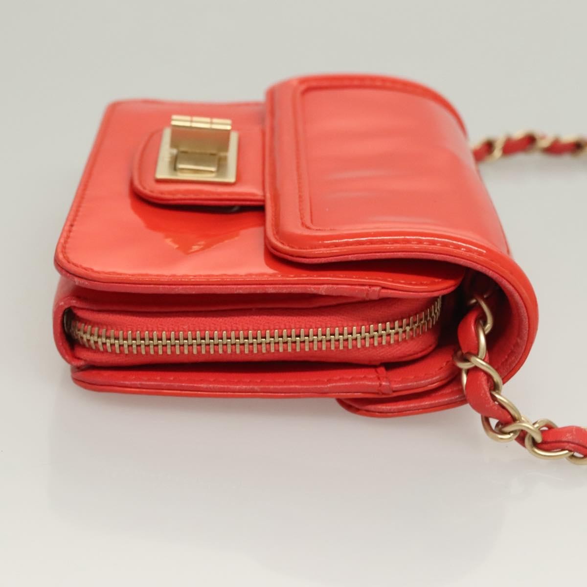 Chanel Reissue 2.55 Square Zip Around Card Holder Wallet Quilted Aged Calfskin, ORANGE, PATENT_LEATHER, Wallets