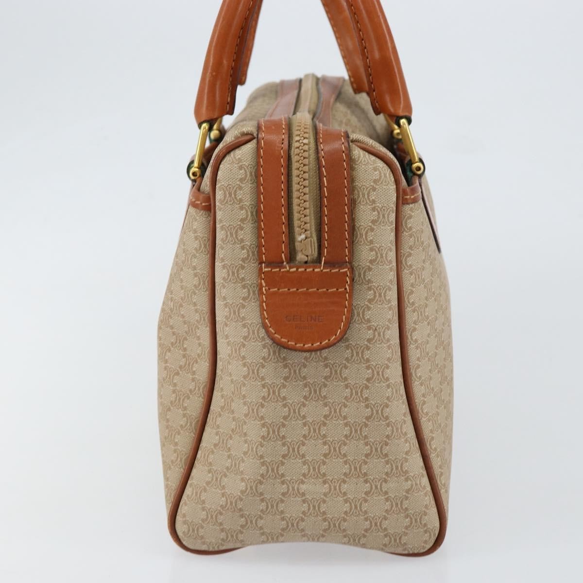 Celine Vintage Macadam Handbag Canvas and Leather, BEIGE, CANVAS, Handbag