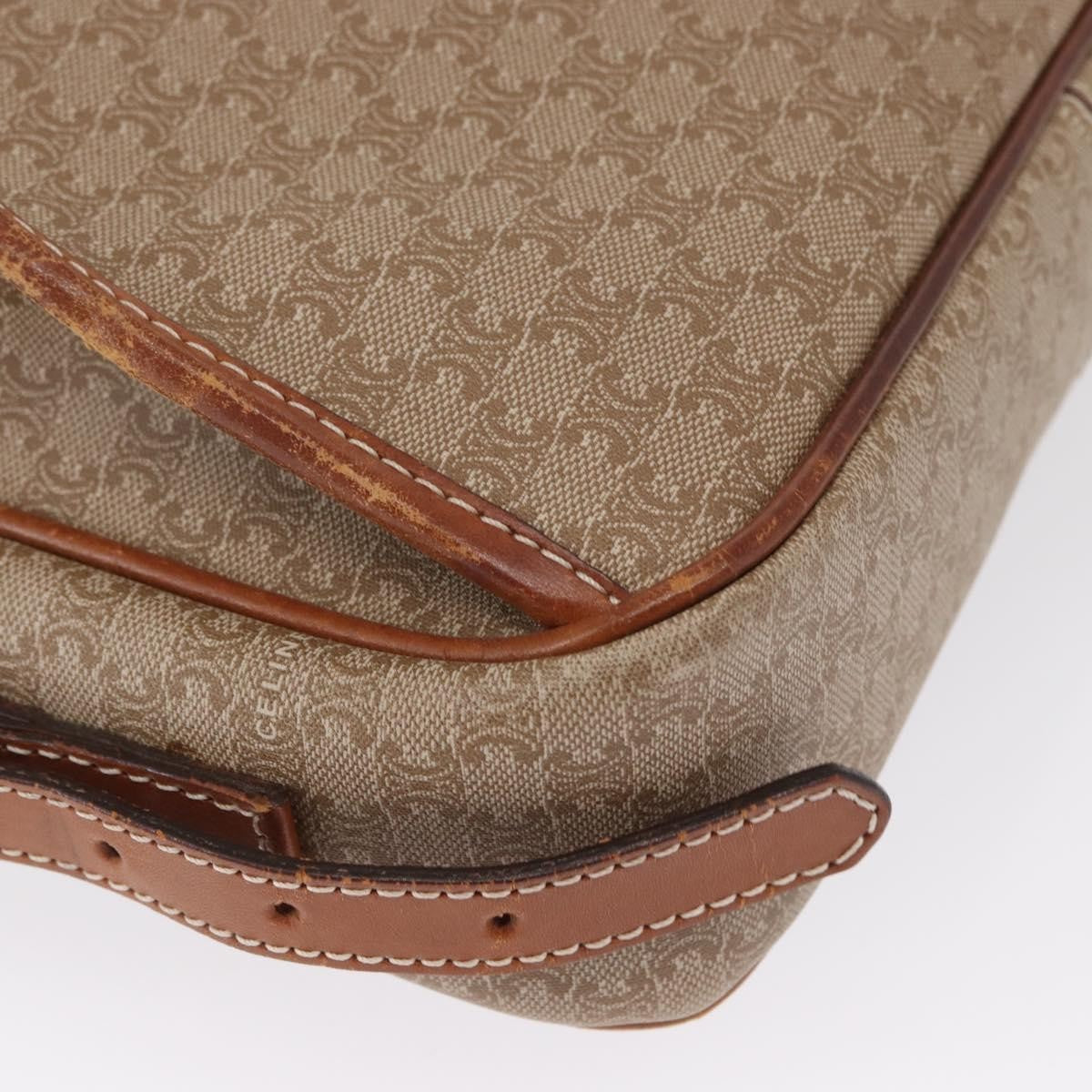 Celine Vintage Macadam Shoulder Bag Canvas and Leather, BEIGE, CANVAS, Shoulder bag