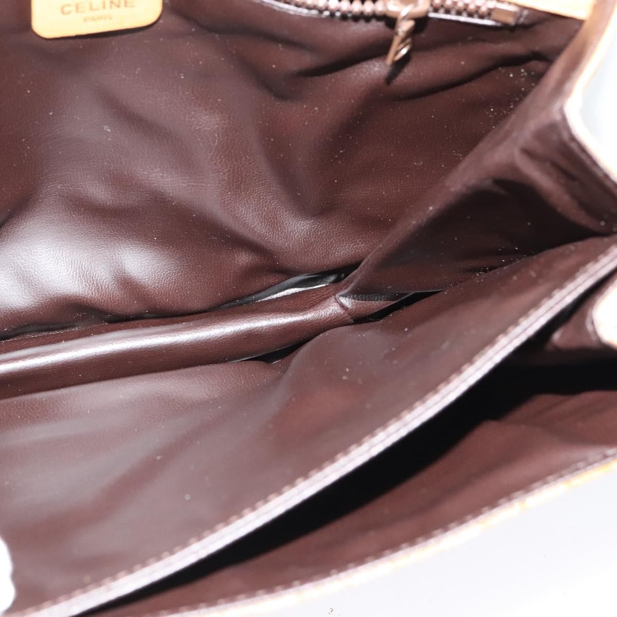 Celine Vintage Macadam Shoulder Bag Canvas and Leather, Beige, Canvas, Shoulder Bag
