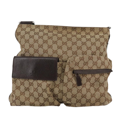 Gucci Double Pocket Web Messenger GG Canvas, Brown, Canvas, Shoulder Bag