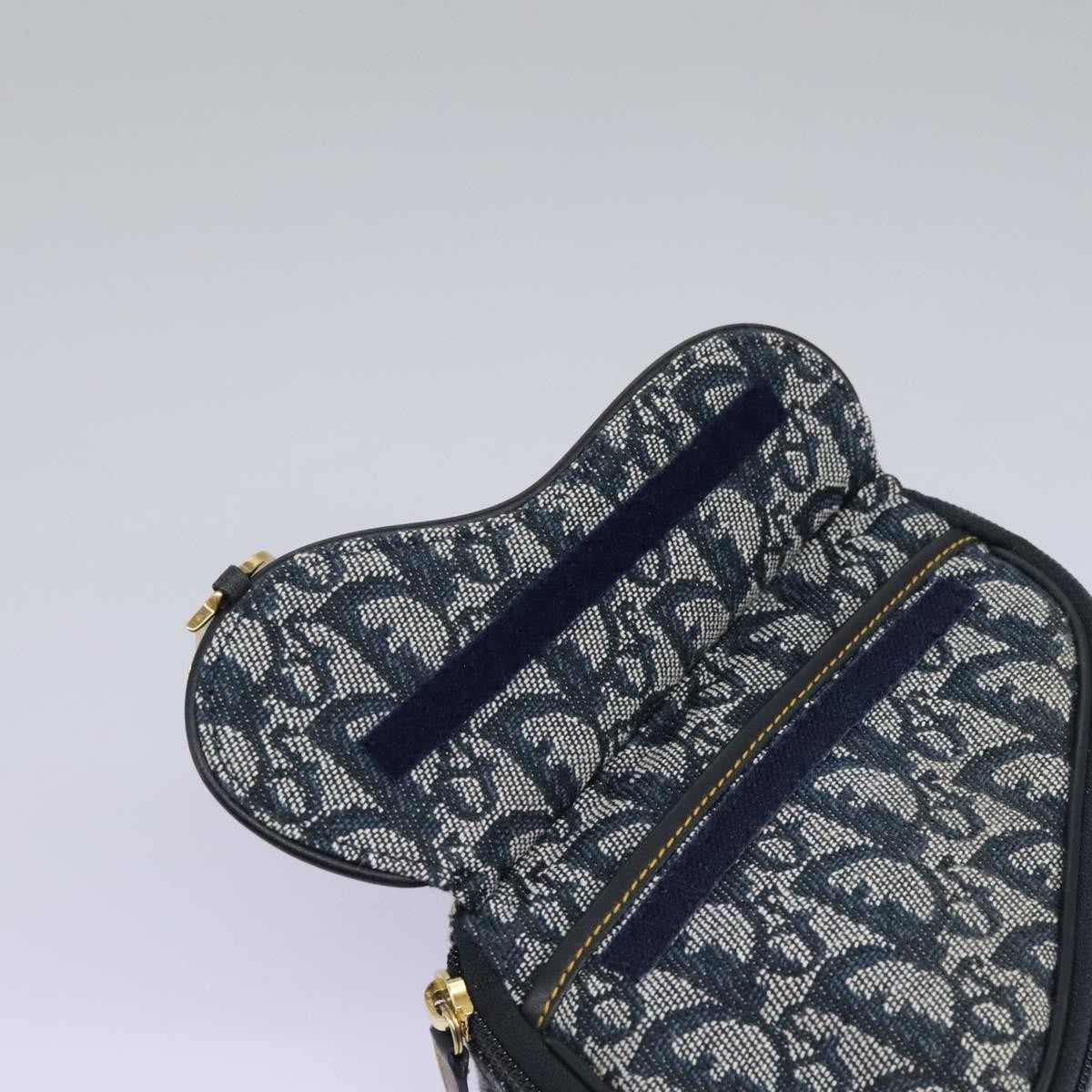Christian Dior Vintage Saddle Coin Purse Diorissimo Canvas, NAVY, CANVAS, Clutche & pouche