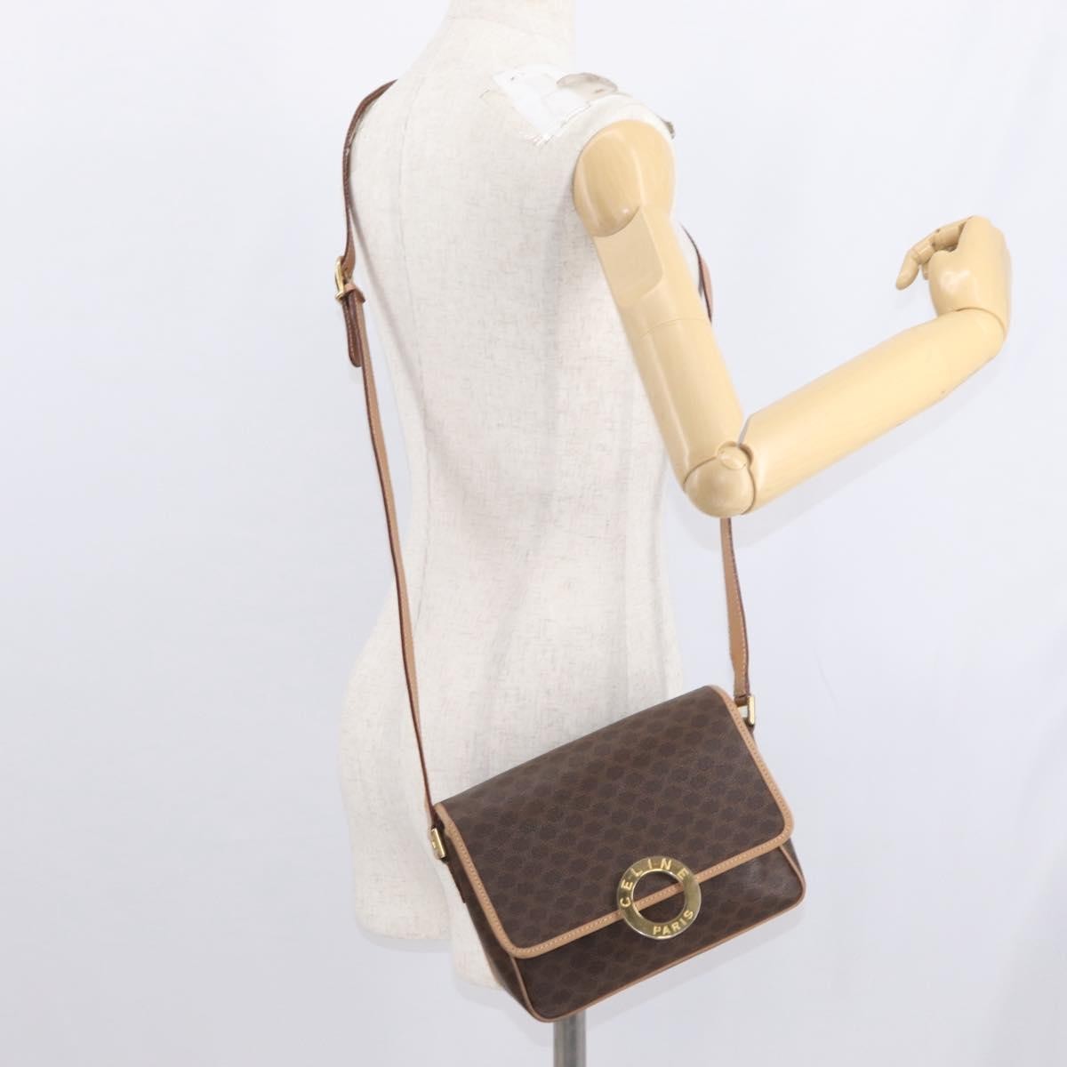 Celine Vintage Macadam Shoulder Bag Canvas and Leather, BROWN, CANVAS, Shoulder bag