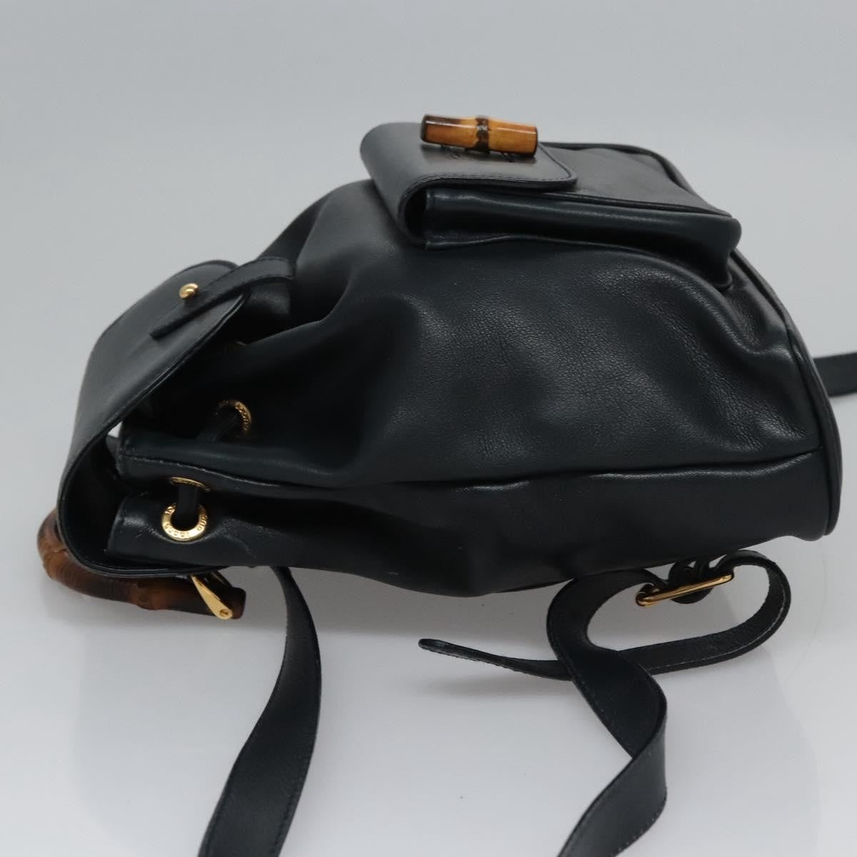Gucci Vintage Bamboo Backpack Leather, Black, Leather, Backpack
