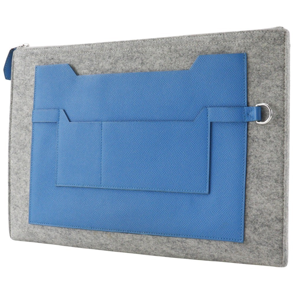 Hermes Toodoo Pouch Epsom and Wool, BLUE, WOOL, Clutche & pouche