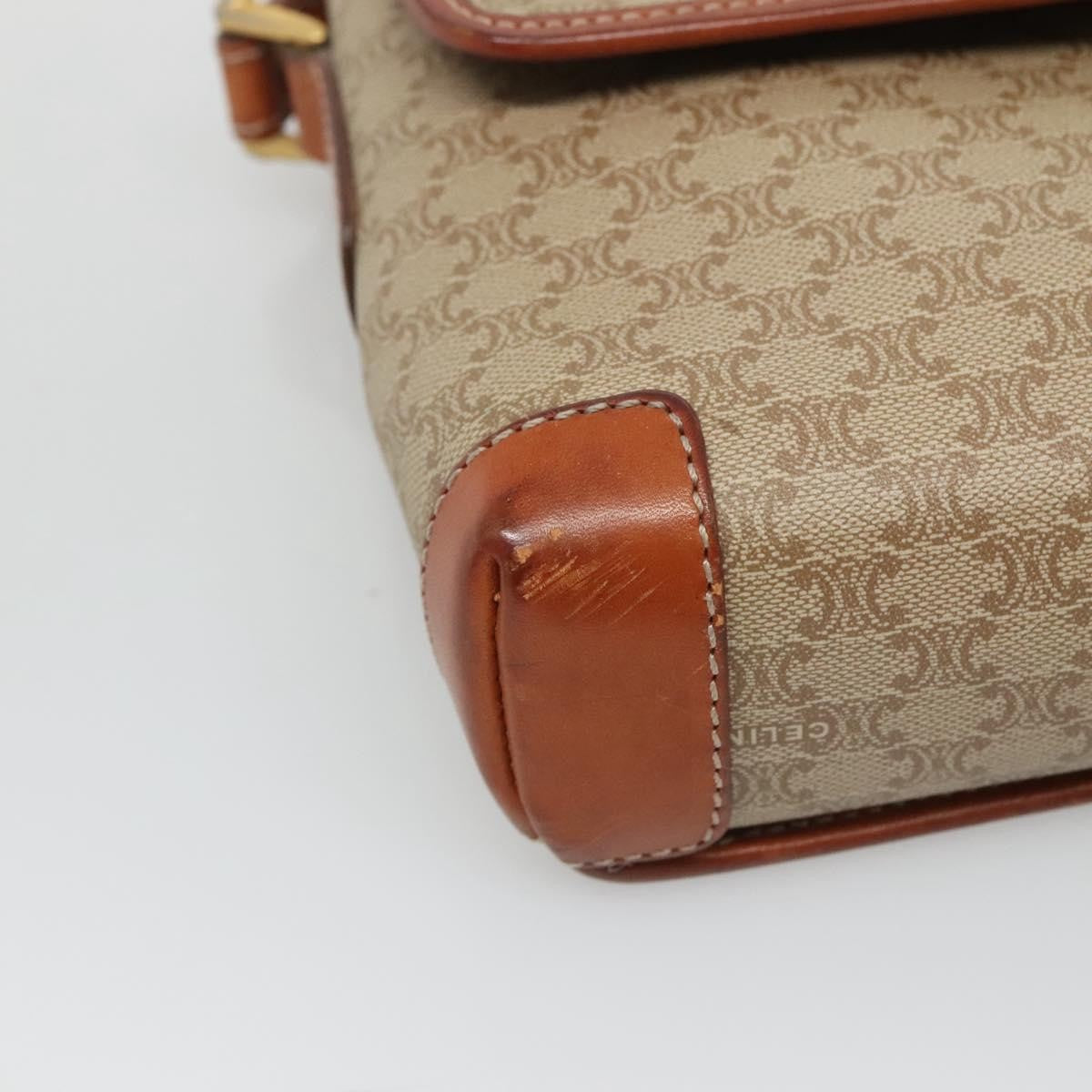 Celine Vintage Macadam Shoulder Bag Canvas and Leather, BEIGE, CANVAS, Shoulder bag