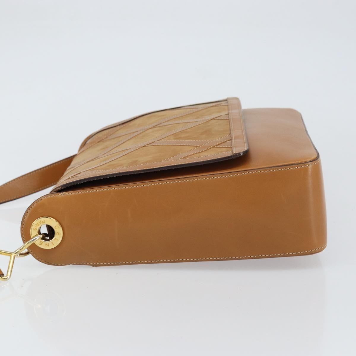 Celine Vintage Shoulder Bag Leather, BROWN, SUEDE, Shoulder bag