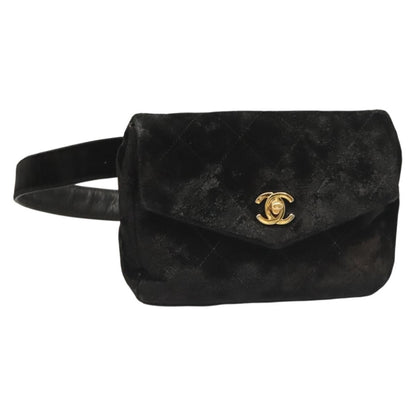 Chanel Vintage CC Flap Waist Bag Quilted Leather, BLACK, VELVET, Handbag