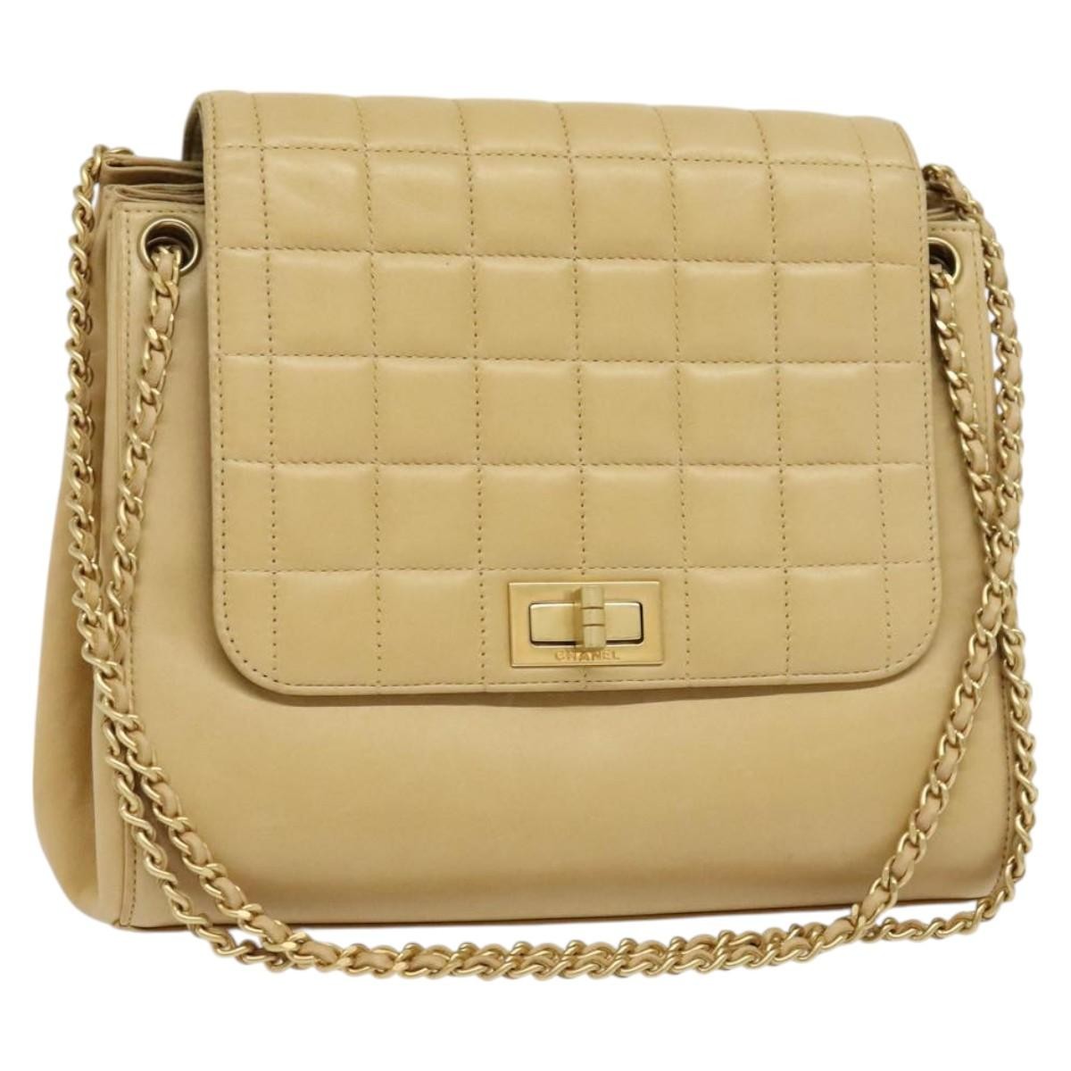 Chanel Chocolate Bar Accordion Reissue Flap Bag Quilted Lambskin, BEIGE, LEATHER, Shoulder bag