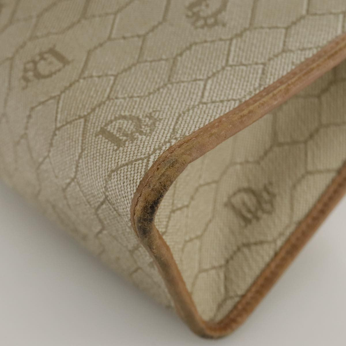 Christian Dior Vintage Honeycomb Zip Pouch Canvas and Leather, BEIGE, CANVAS, Clutche & pouche