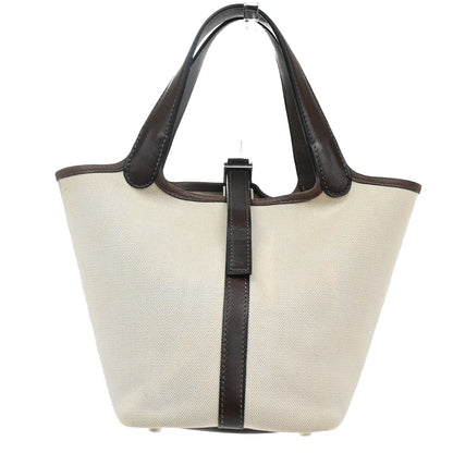 Hermes Picotin Bag Toile and Leather, Beige, Canvas, Bag