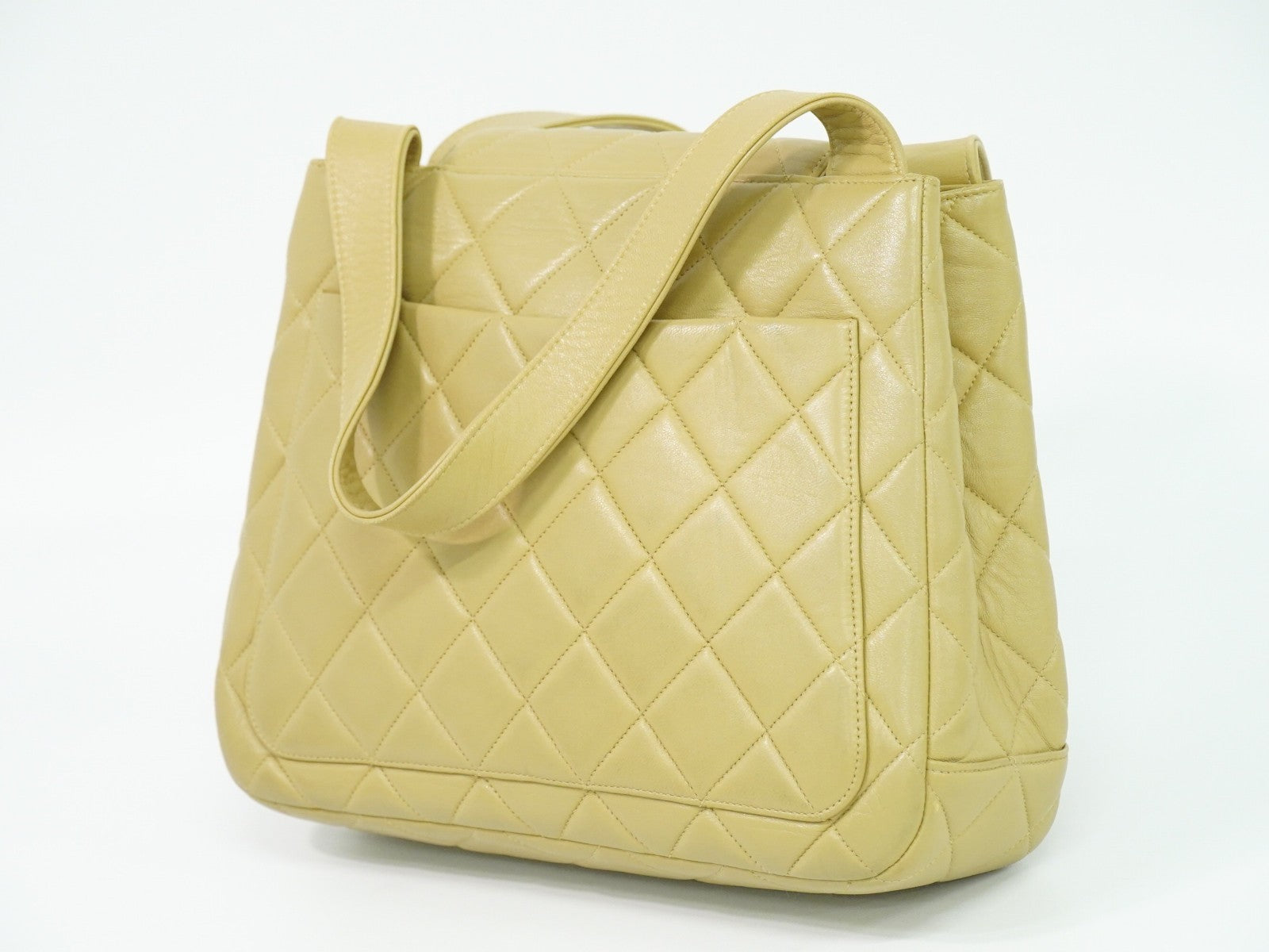 Chanel Vintage Tote Leather, BEIGE, LEATHER, Tote bag