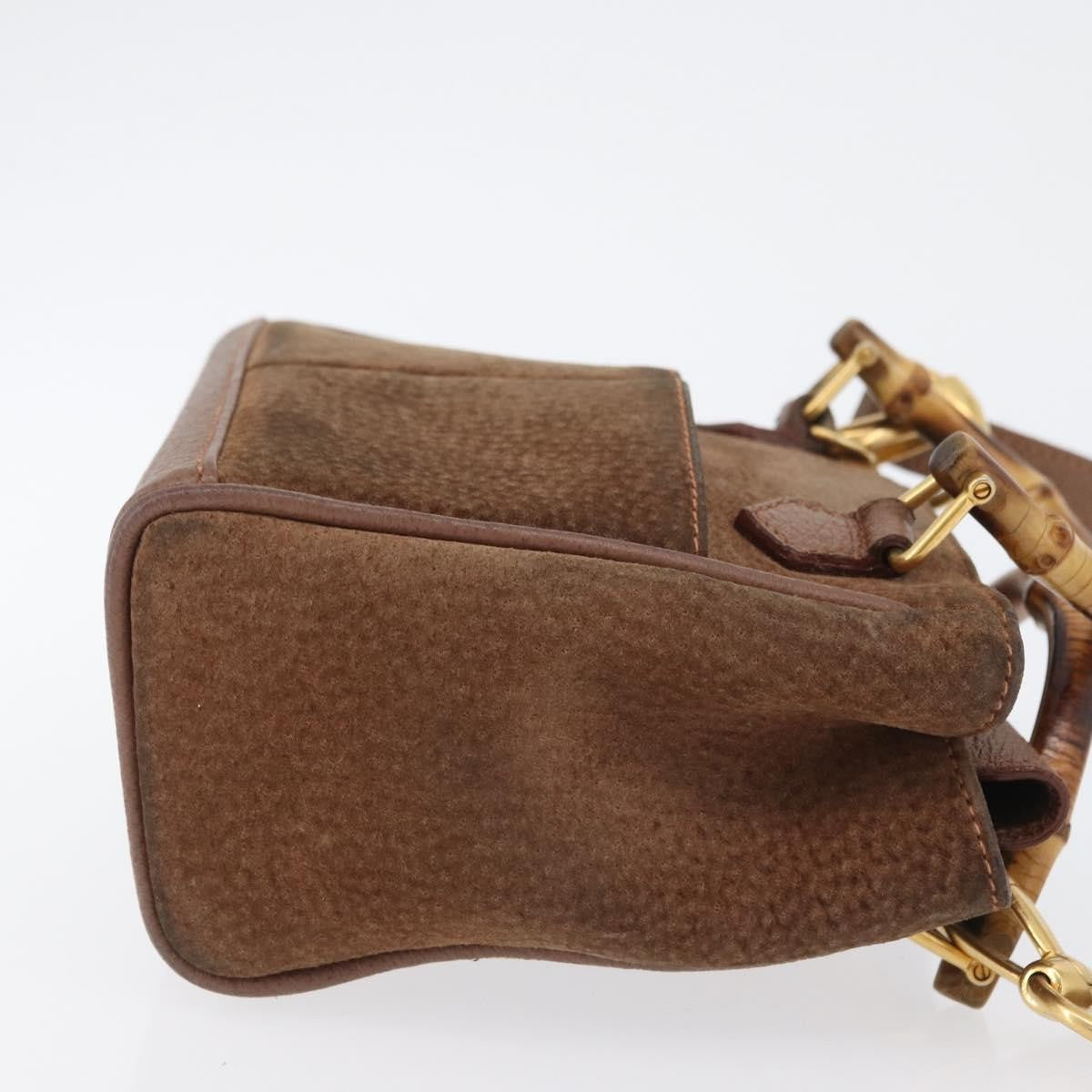 Gucci Vintage Bamboo Front Pocket Tote Suede, BROWN, SUEDE, Handbag