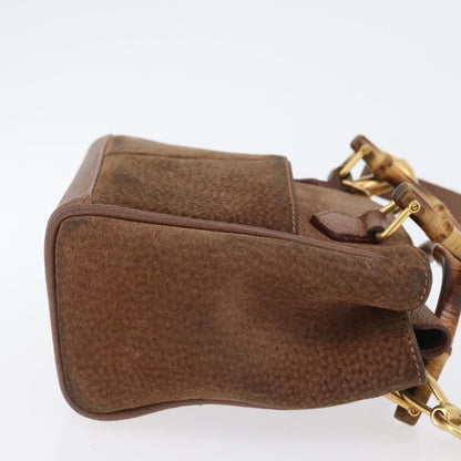 Gucci Vintage Bamboo Front Pocket Tote Suede, BROWN, SUEDE, Handbag