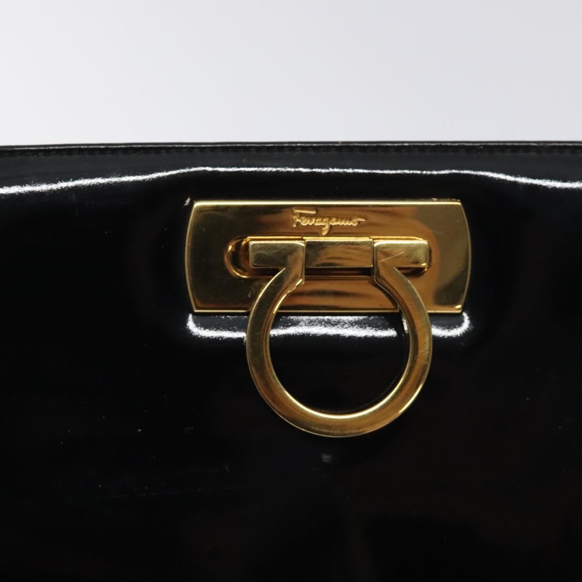 Salvatore Ferragamo Vintage Gancini Chain Shoulder Bag Leather, BLACK, PATENT_LEATHER, Shoulder bag