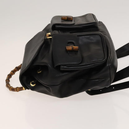 Gucci Vintage Bamboo Backpack Leather, Black, Leather, Backpack