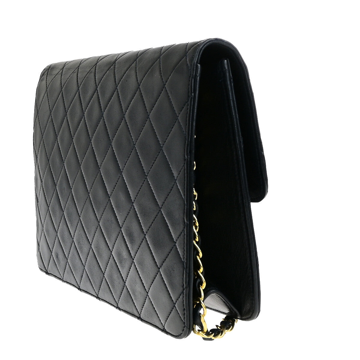 Chanel Vintage Chain Flap Bag Quilted Leather, NAVY, LEATHER, Shoulder bag