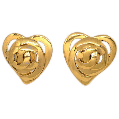 Chanel CC Heart Pendant Metal, GOLD, GOLD_PLATED, Earrings