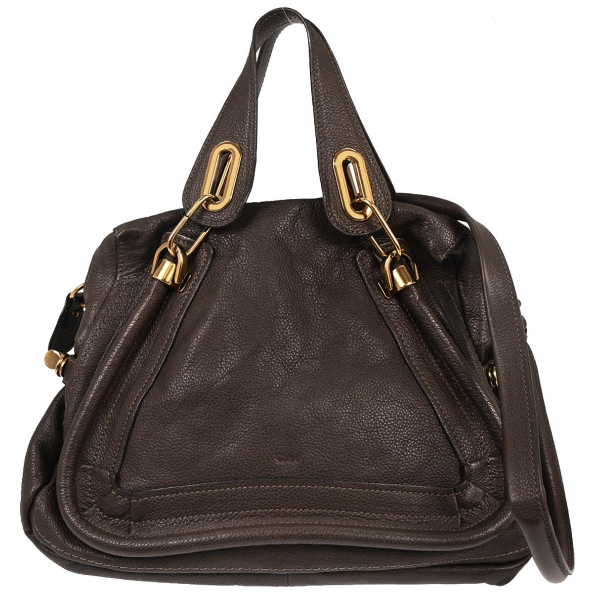 Chloe Paraty Top Handle Bag Leather, BROWN, LEATHER, Handbag