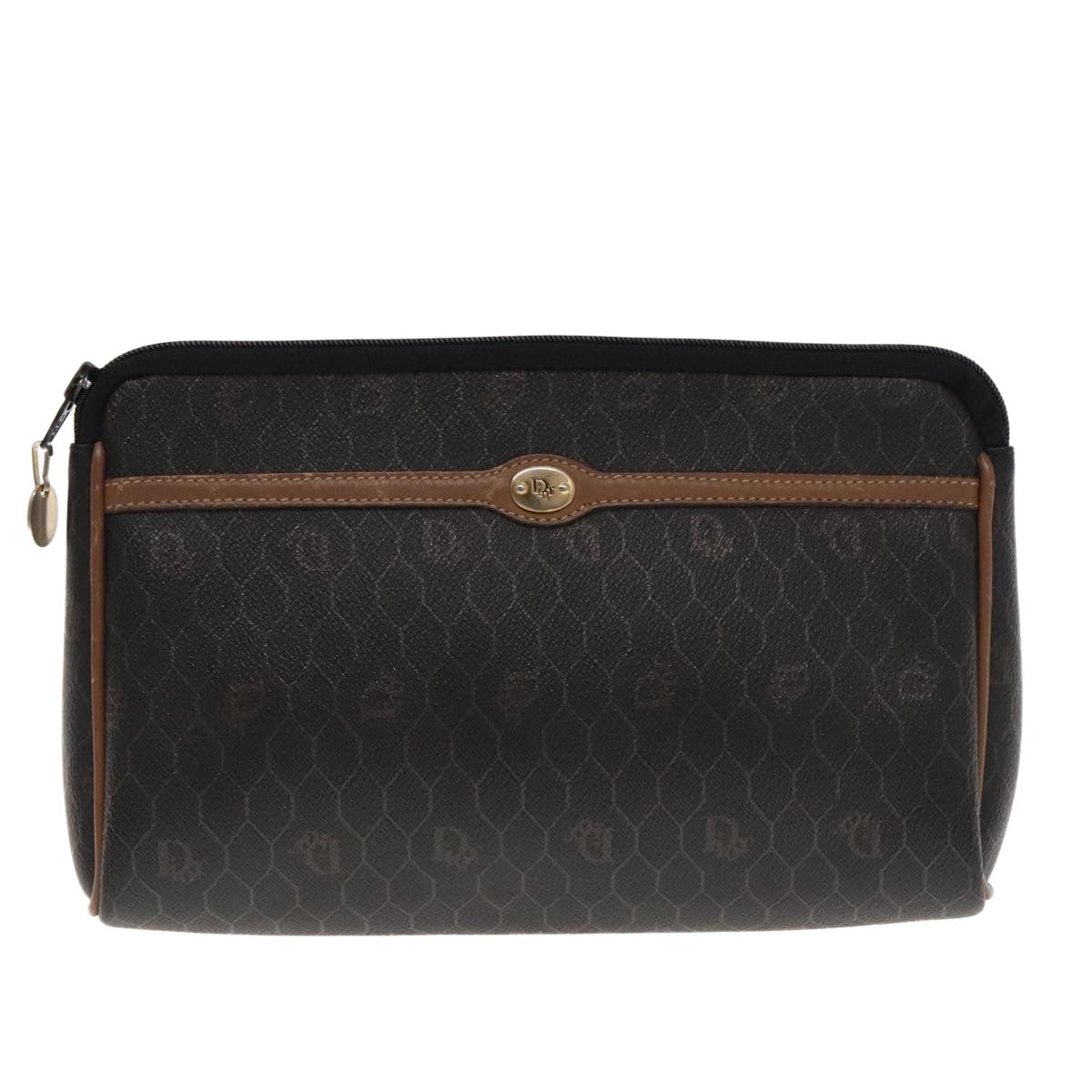 Christian Dior Vintage Honeycomb Zip Pouch Coated Canvas, BLACK, PVC, Clutche & pouche