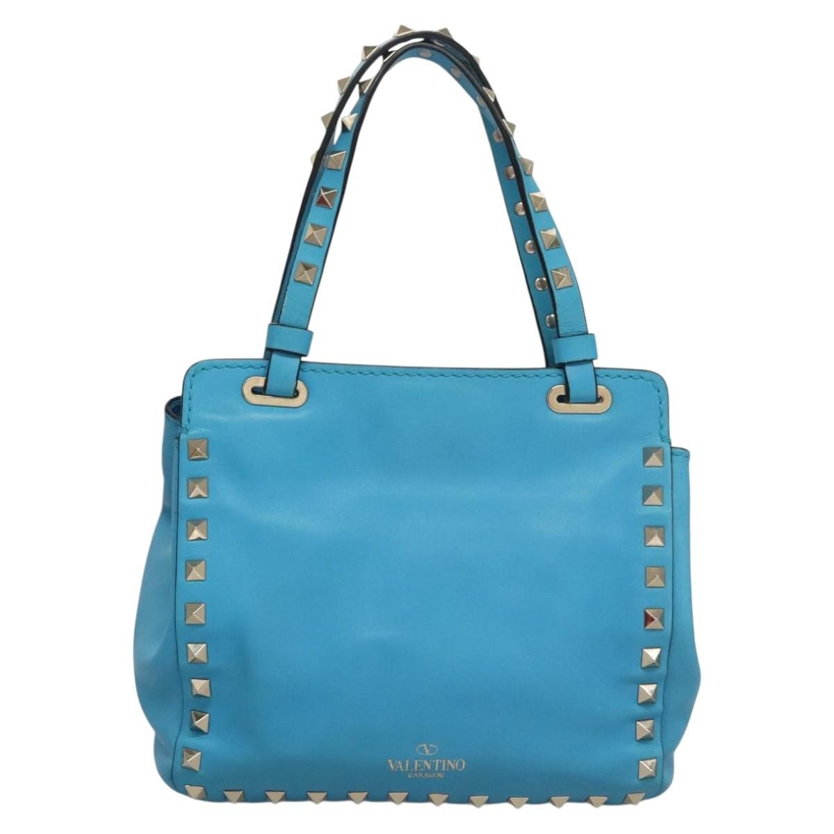 Valentino Garavani Rockstud Tote Soft Leather, BLUE, LEATHER, Tote bag