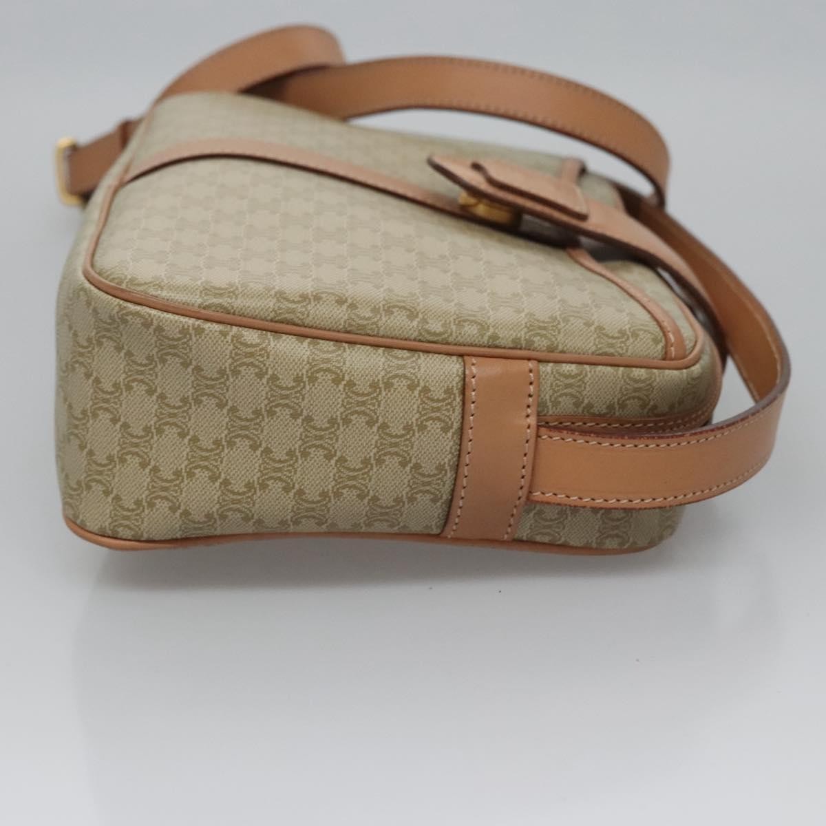 Celine Vintage Macadam Shoulder Bag Canvas and Leather, BEIGE, CANVAS, Shoulder bag