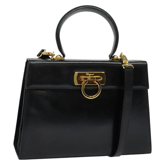 Salvatore Ferragamo Gancini Convertible Top Handle Bag Leather, BLACK, LEATHER, Handbag