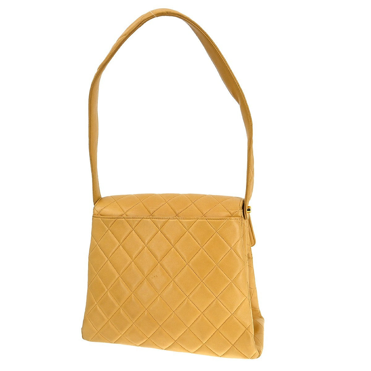 Chanel Vintage CC Square Flap Shoulder Bag Quilted Lambskin, Beige, Leather, Shoulder Bag