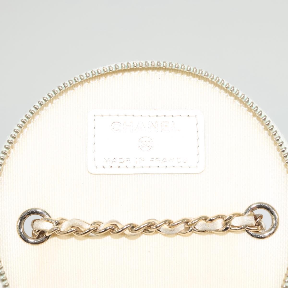 Chanel CC Round Vanity Case with Chain Quilted Lambskin, WHITE, LEATHER, Shoulder bag