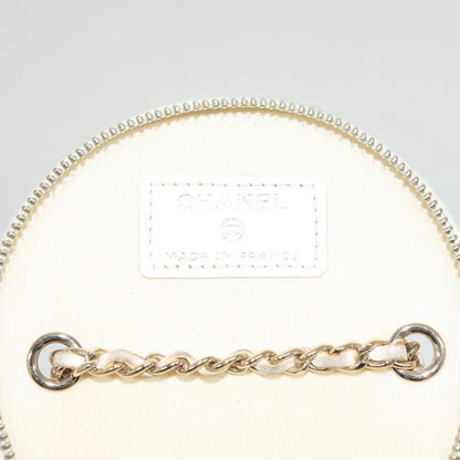 Chanel CC Round Vanity Case with Chain Quilted Lambskin, WHITE, LEATHER, Shoulder bag