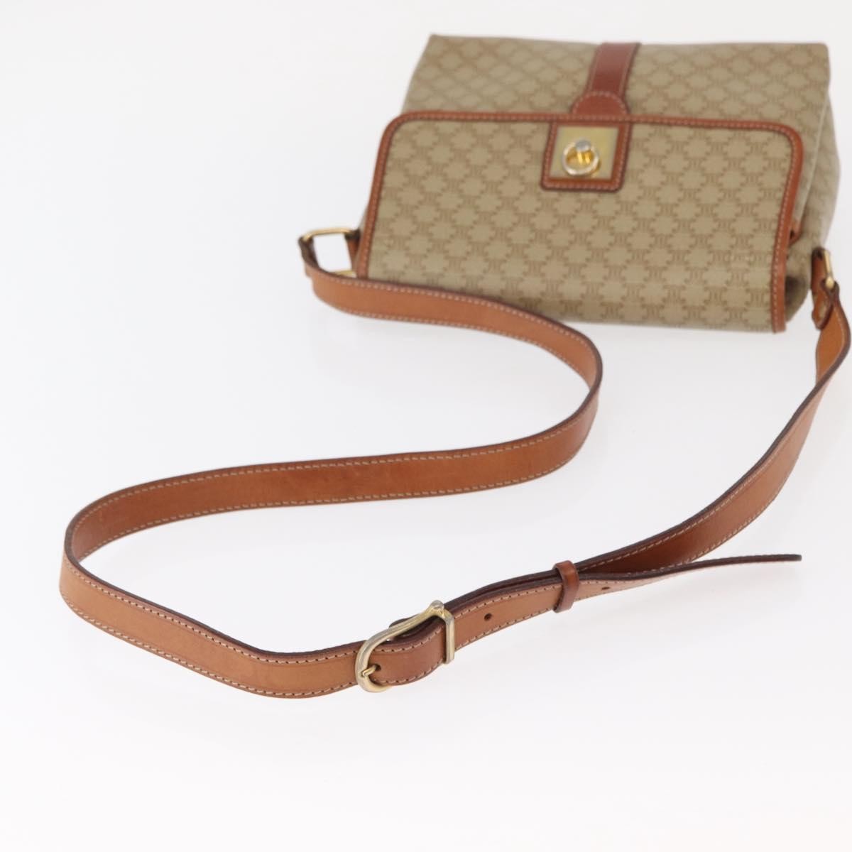 Celine Vintage Macadam Shoulder Bag Canvas and Leather, BEIGE, CANVAS, Shoulder bag