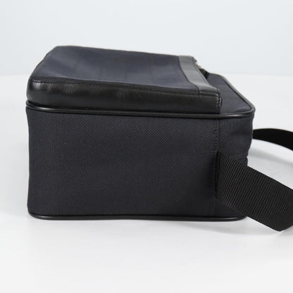 Versace Front Pocket Shoulder Bag Leather and Canvas, BLACK, CANVAS, Shoulder bag
