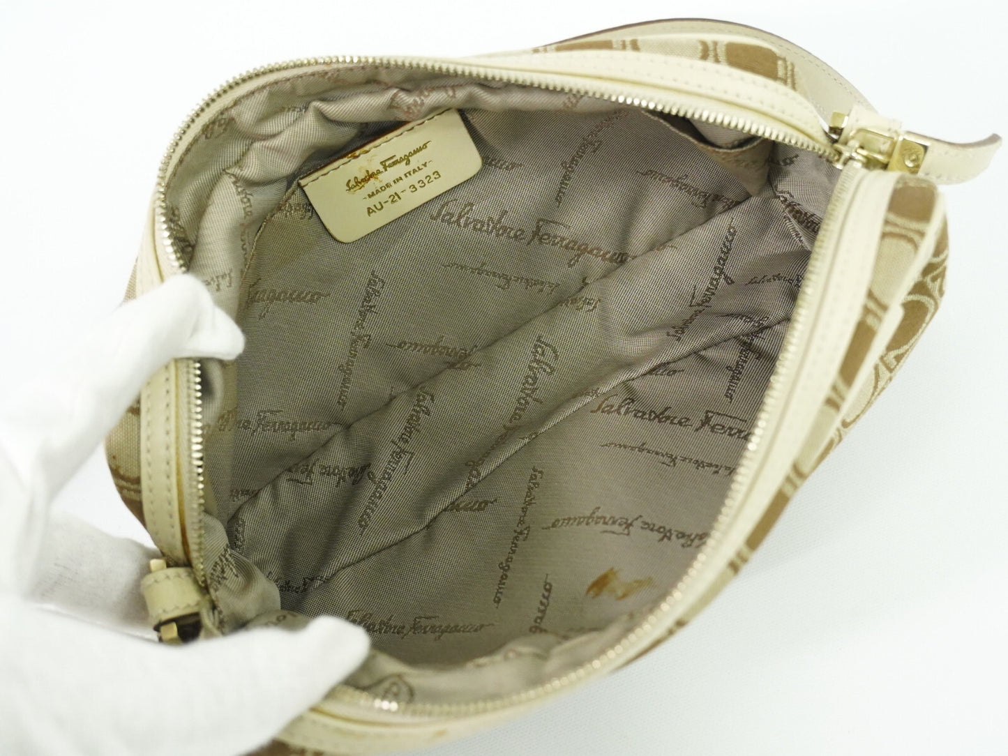 Salvatore Ferragamo Gancini Shoulder Bag Canvas, BEIGE, CANVAS, Shoulder bag