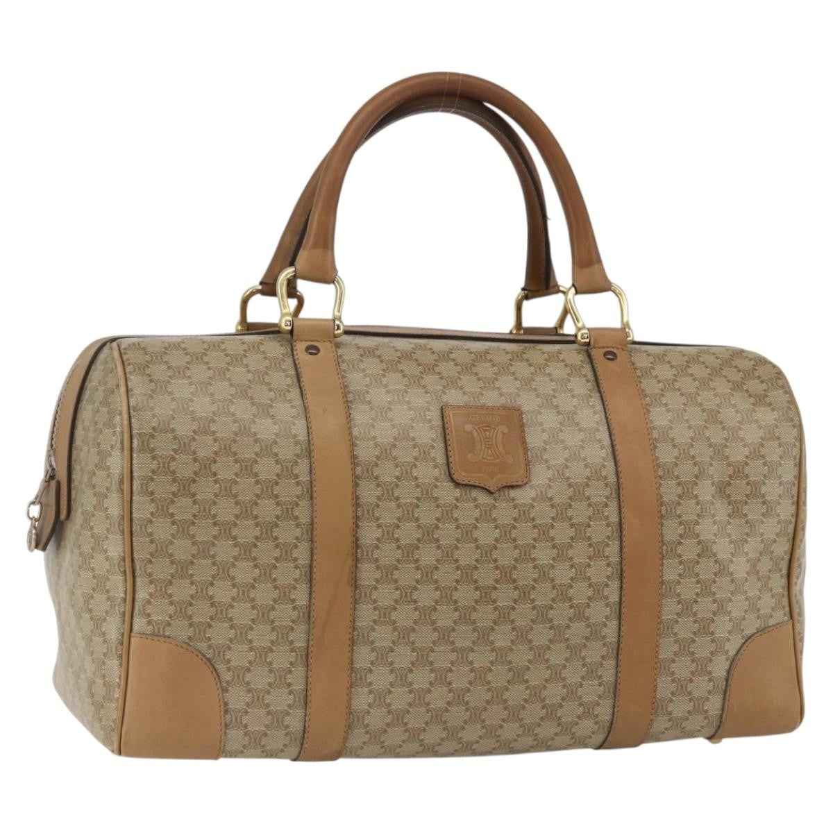 Celine Vintage Macadam Boston bag Canvas and Leather, BEIGE, CANVAS, Travel bag