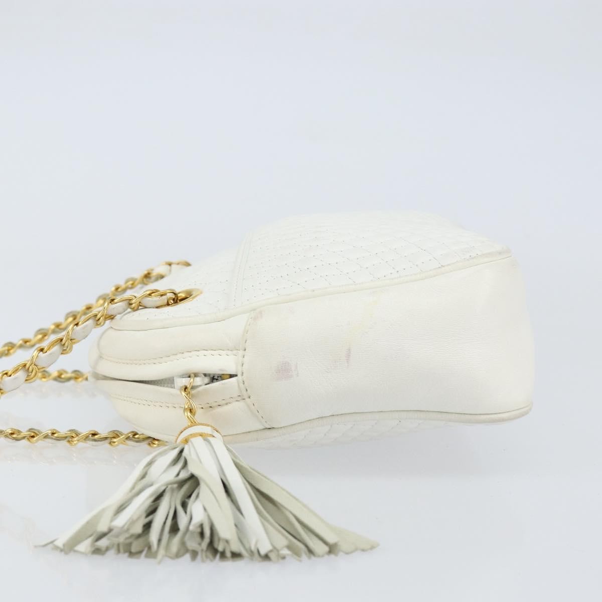 Bally Vintage Chain Shoulder Bag Quilted Leather, WHITE, LEATHER, Shoulder bag