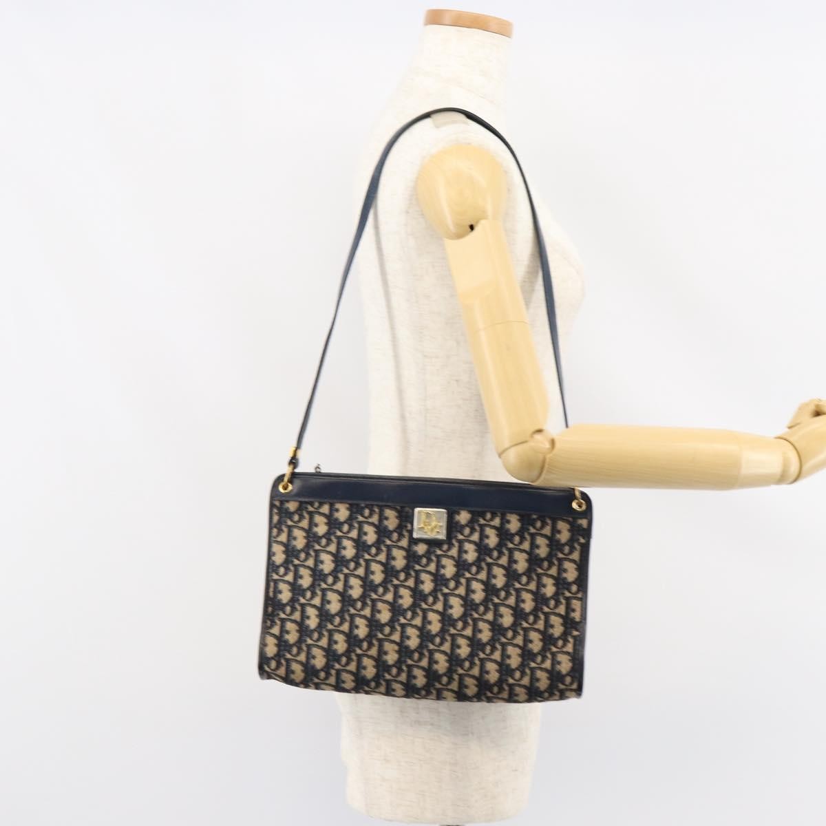 Christian Dior Vintage Trotter Shoulder Bag Canvas, NAVY, CANVAS, Shoulder bag