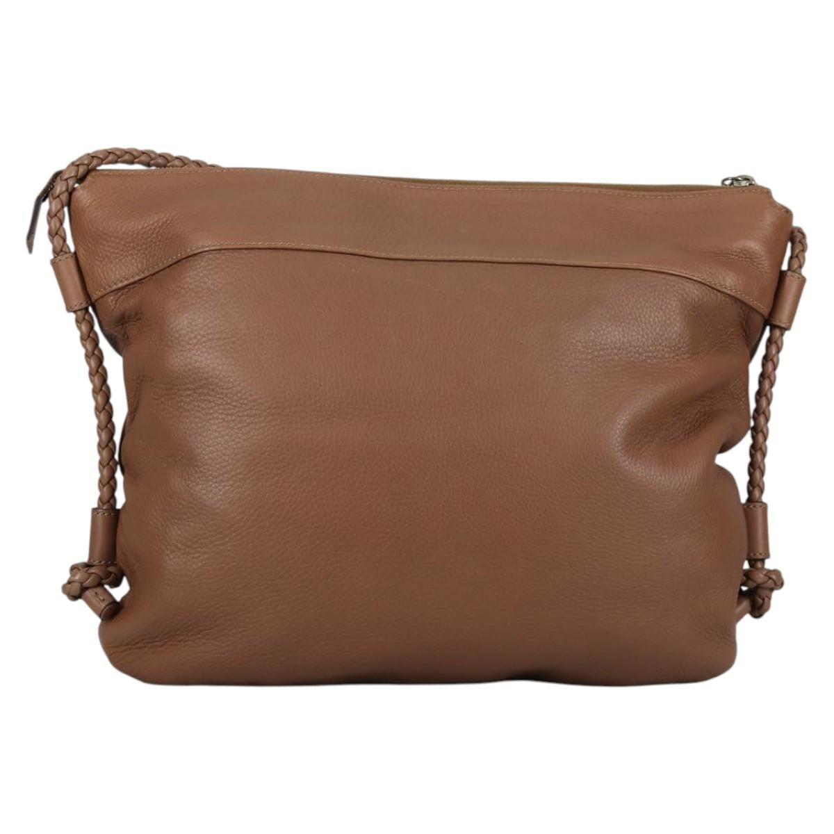 Gucci Braided Strap Zip Messenger Leather, BROWN, LEATHER, Shoulder bag