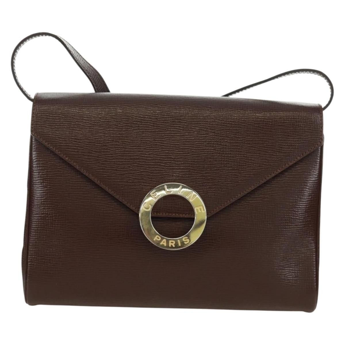 Celine Circle Logo Shoulder Bag Leather, BROWN, LEATHER, Shoulder bag