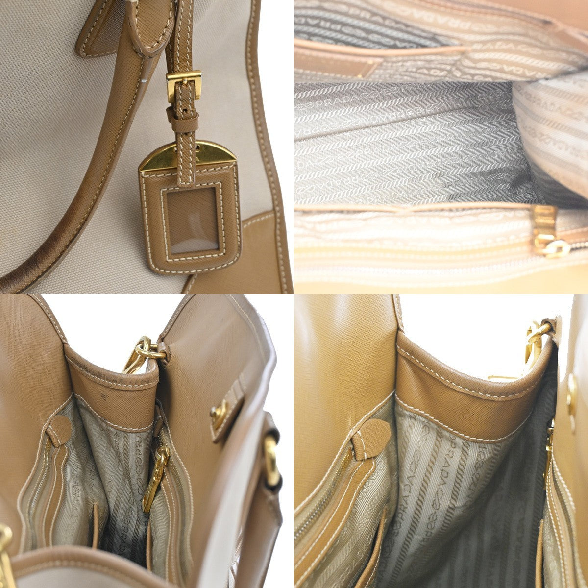 Prada Convertible Tote Canvas and Saffiano Leather, Beige, Canvas, Tote Bag