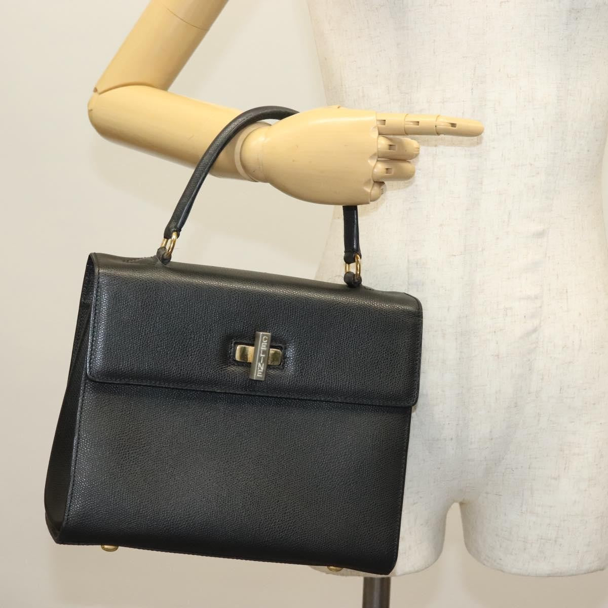 Celine Vintage Convertible Turnlock Top Handle Bag Leather, BLACK, LEATHER, Handbag
