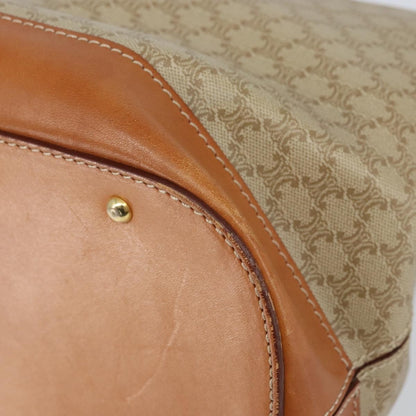 Celine Vintage Macadam Handbag Canvas and Leather, BEIGE, CANVAS, Handbag