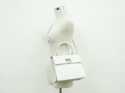 Salvatore Ferragamo Gancini handbag Leather, WHITE, LEATHER, Handbag