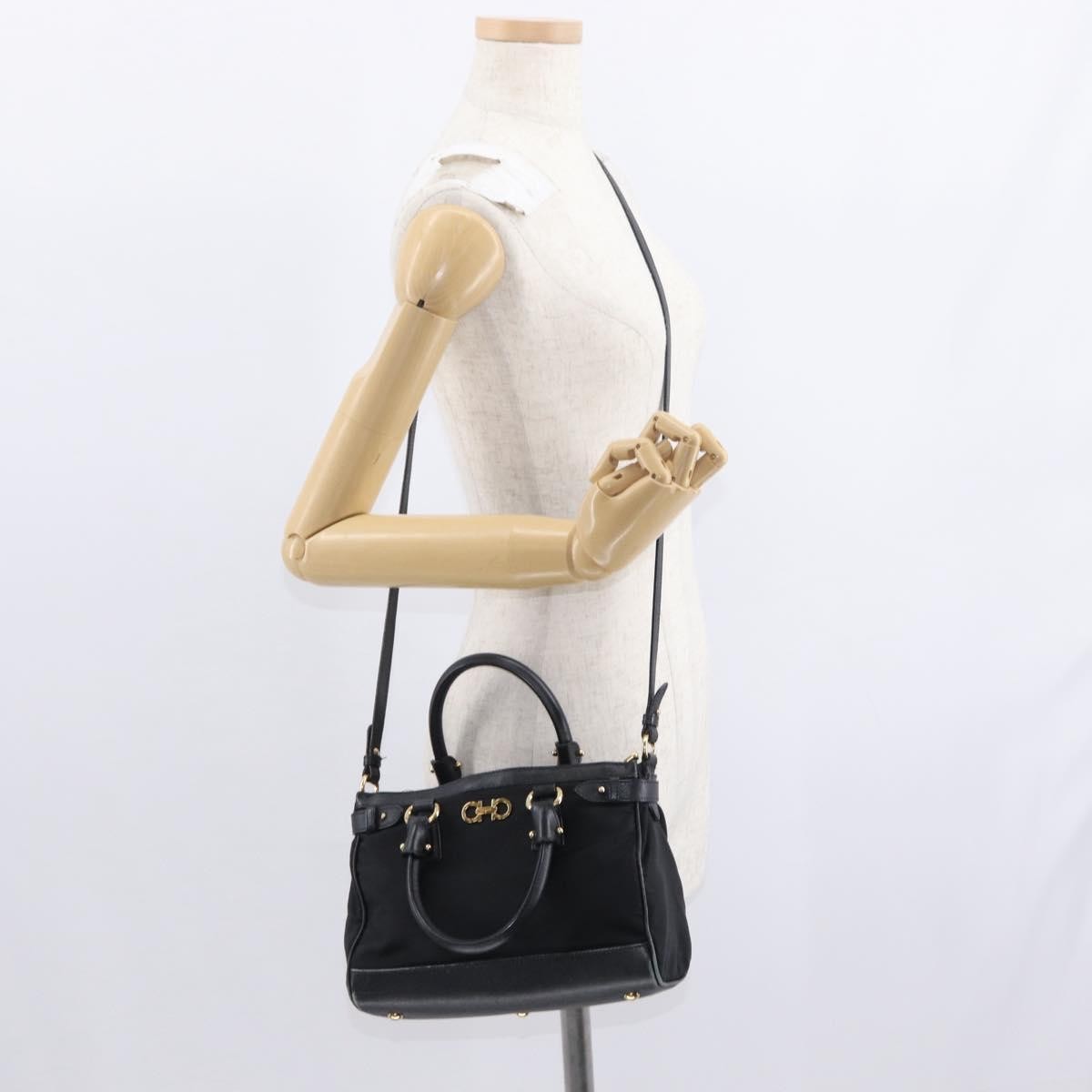 Salvatore Ferragamo Gancini handbag Nylon, BLACK, NYLON, Handbag