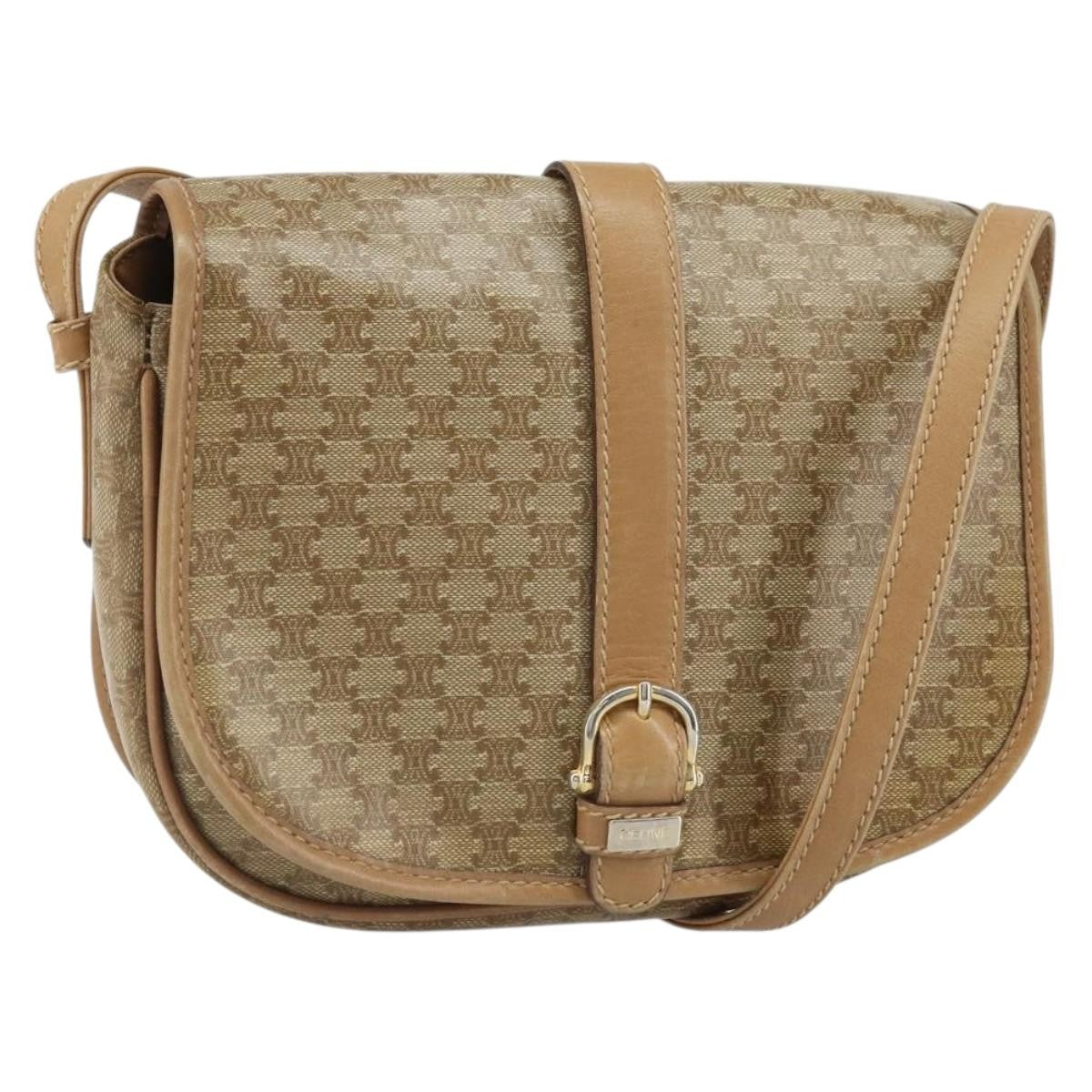 Celine Vintage Macadam Shoulder Bag Canvas, BEIGE, CANVAS, Shoulder bag