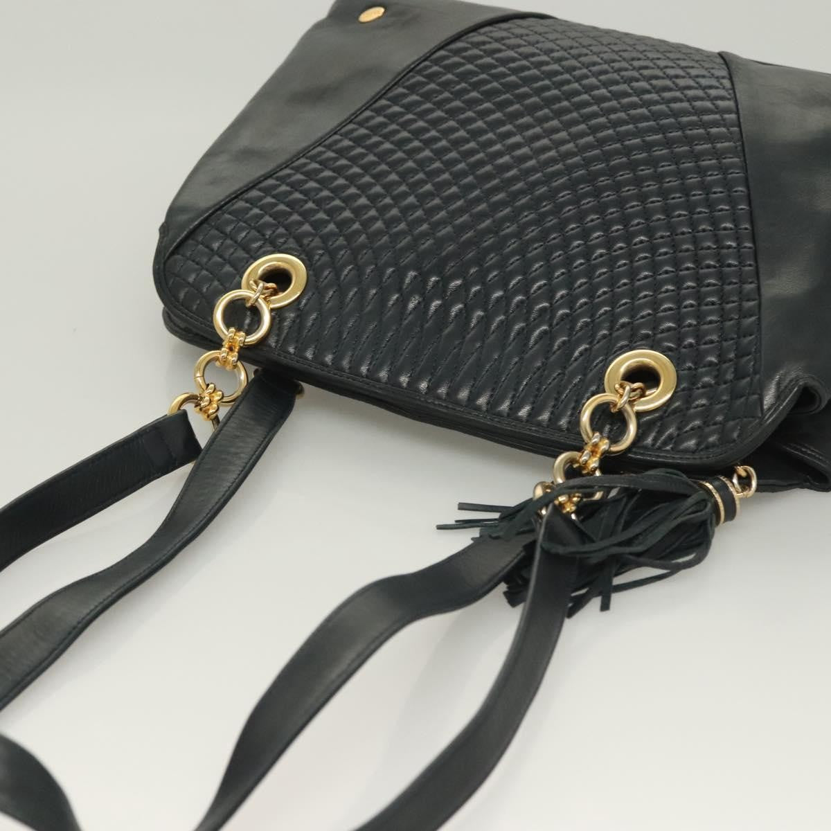 Bally Vintage Chain Shoulder Bag Quilted Leather, NAVY, LEATHER, Shoulder bag