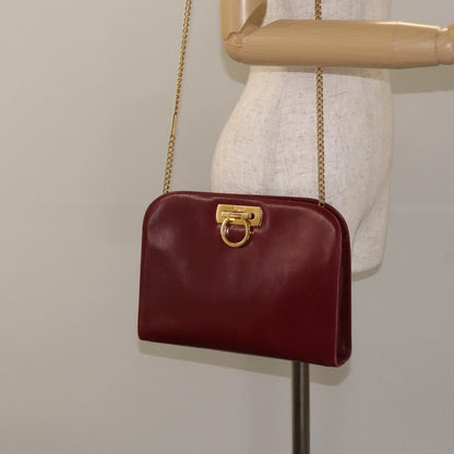 Salvatore Ferragamo Vintage Gancini Chain Shoulder Bag Leather, RED, LEATHER, Shoulder bag