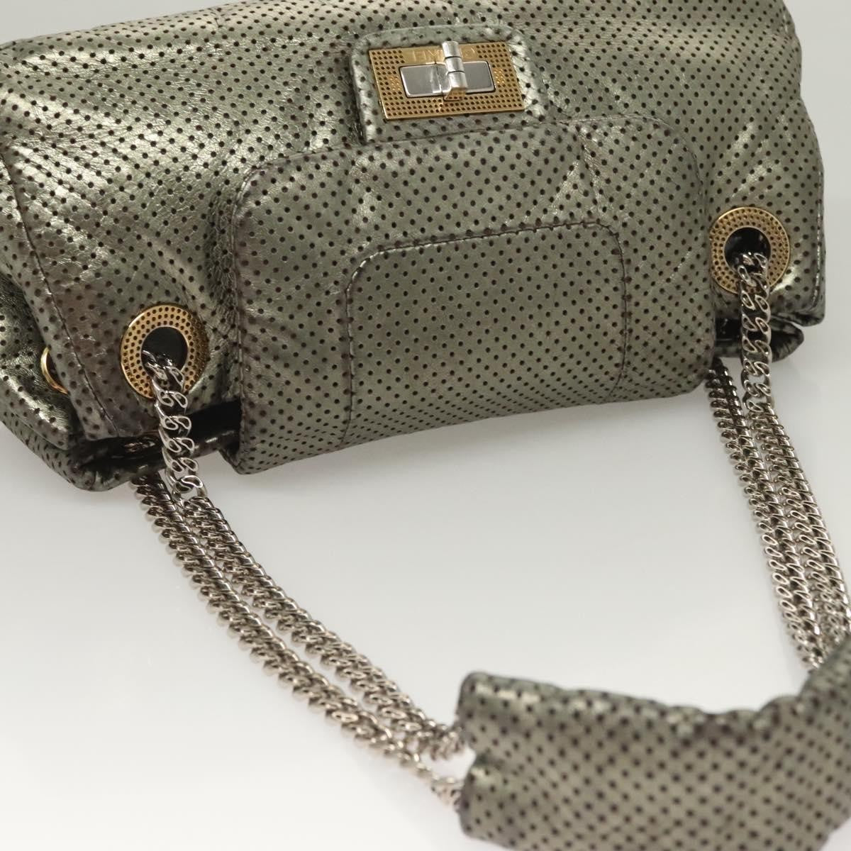 Chanel Drill Flap Bag Perforated Leather, SILVER, LEATHER, Shoulder bag