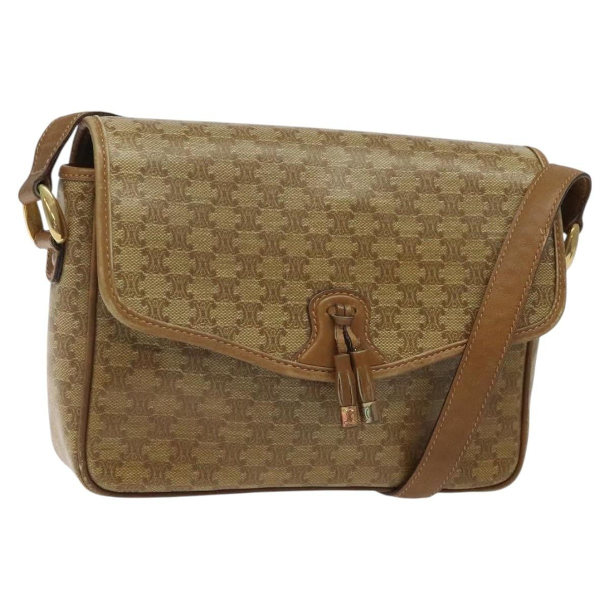 Celine Vintage Macadam Shoulder Bag Canvas, BEIGE, CANVAS, Shoulder bag